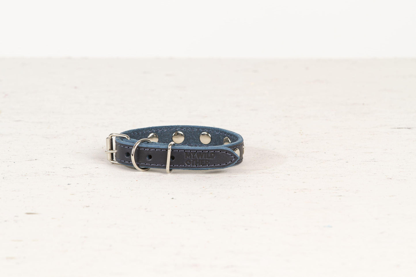 Handmade blue leather STUDDED dog collar - premium dog goods handmade in Europe by animalistus