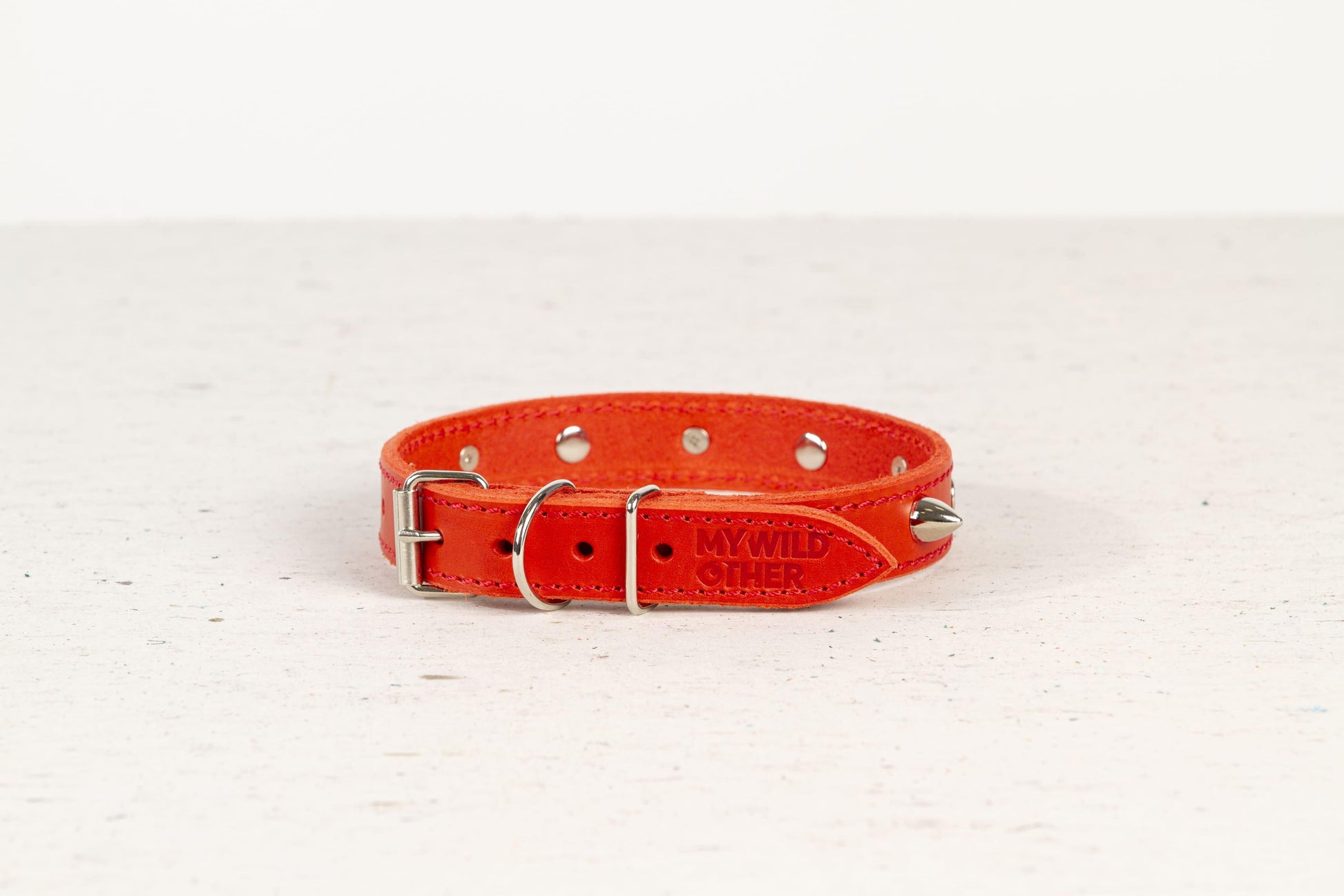 Handmade red leather STUDDED dog collar | animalistus