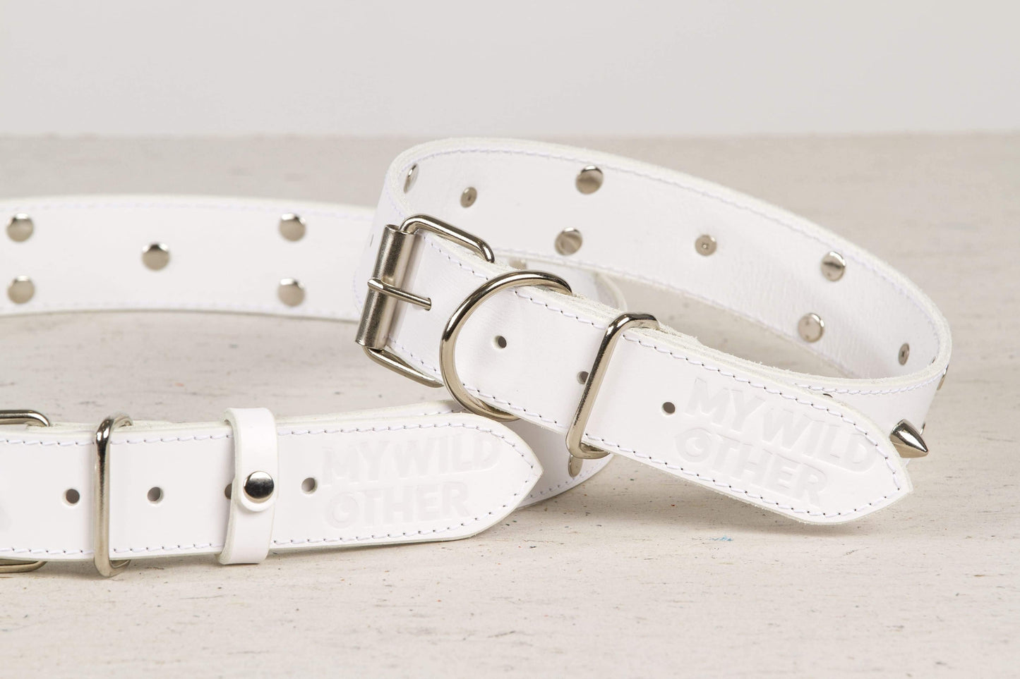 Handmade white leather STUDDED dog collar | animalistus
