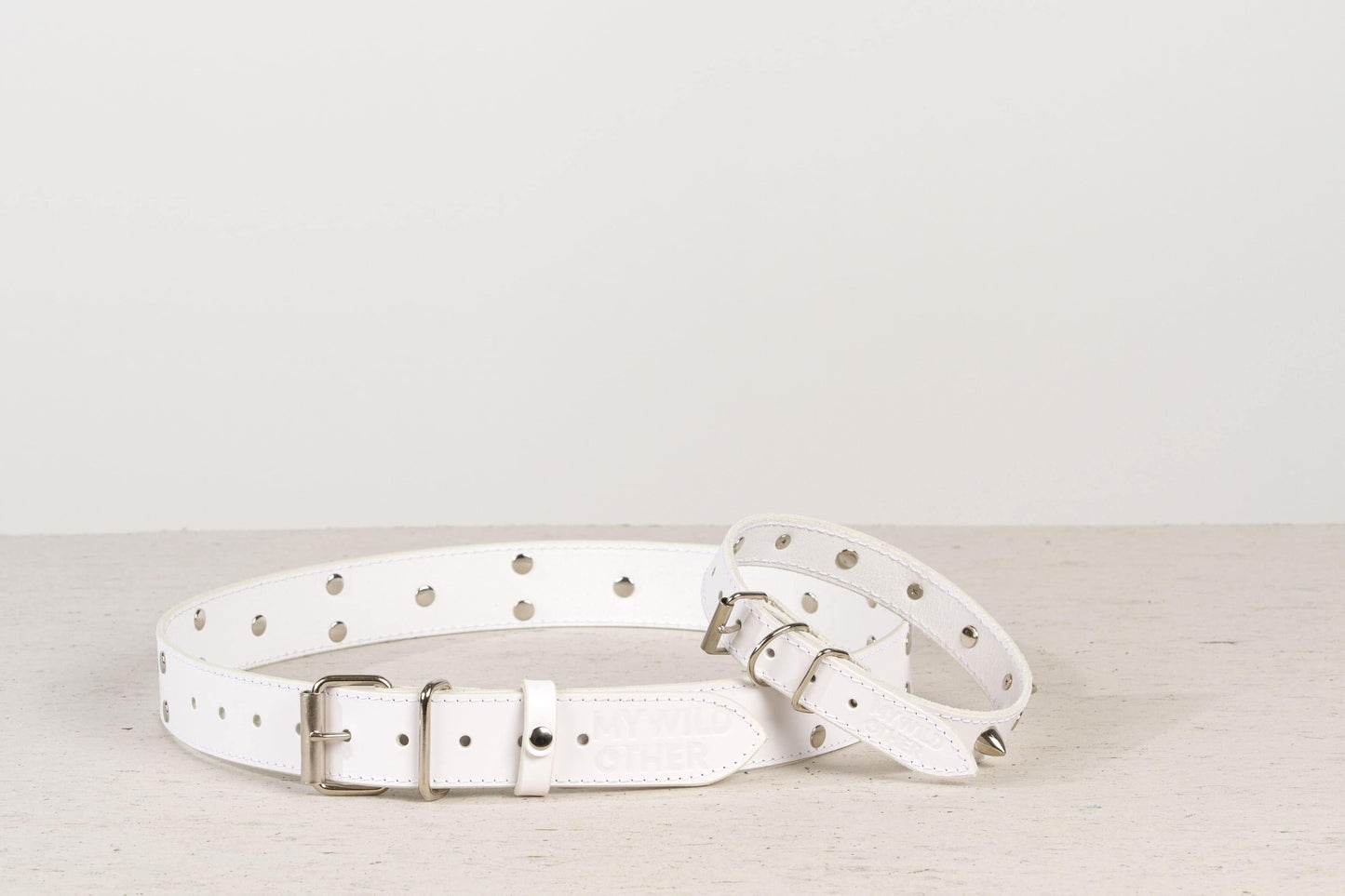 Handmade white leather STUDDED dog collar | animalistus