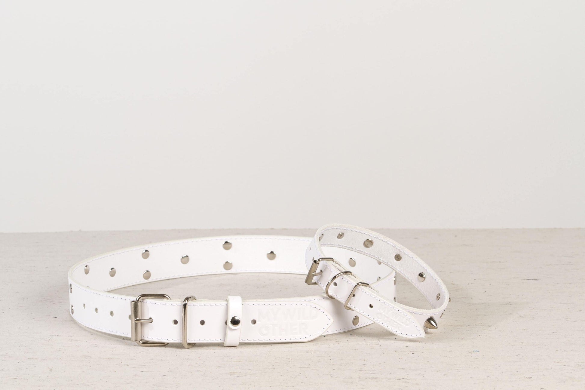 Handmade white leather STUDDED dog collar | animalistus
