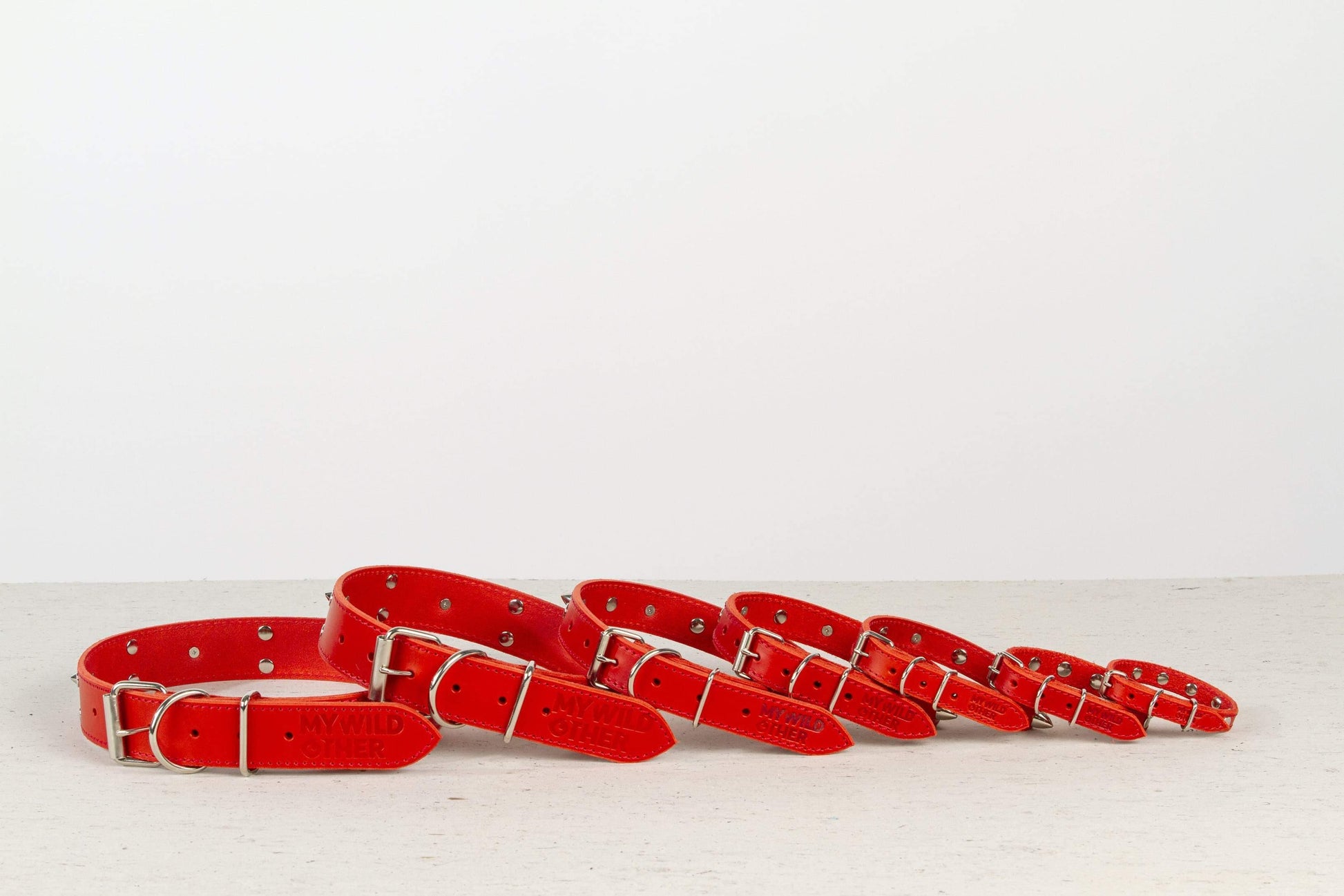 Handmade red leather STUDDED dog collar | animalistus