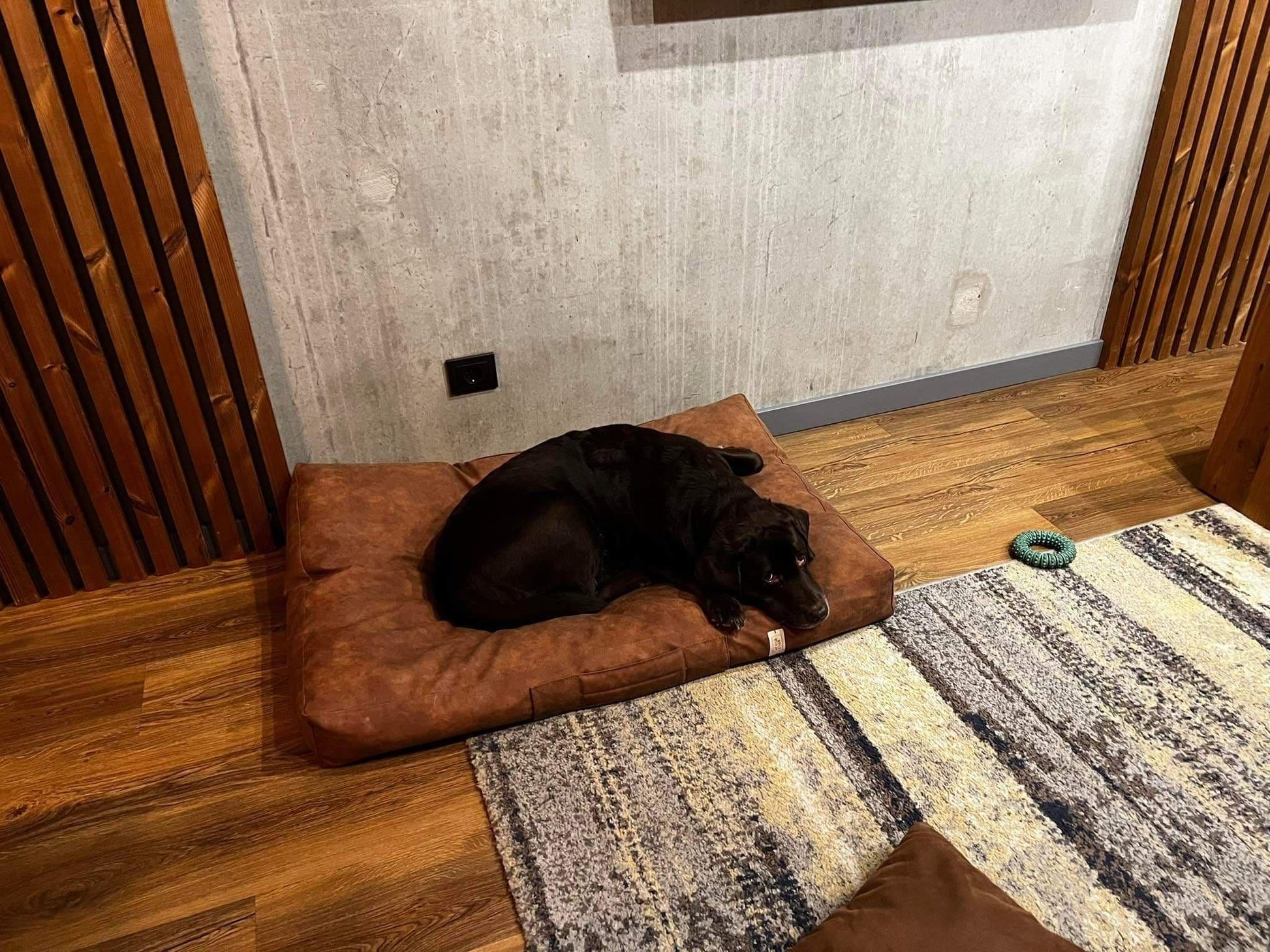 2-sided leather dog cushion bed. TAWNY BROWN - premium dog goods handmade in Europe by My Wild Other