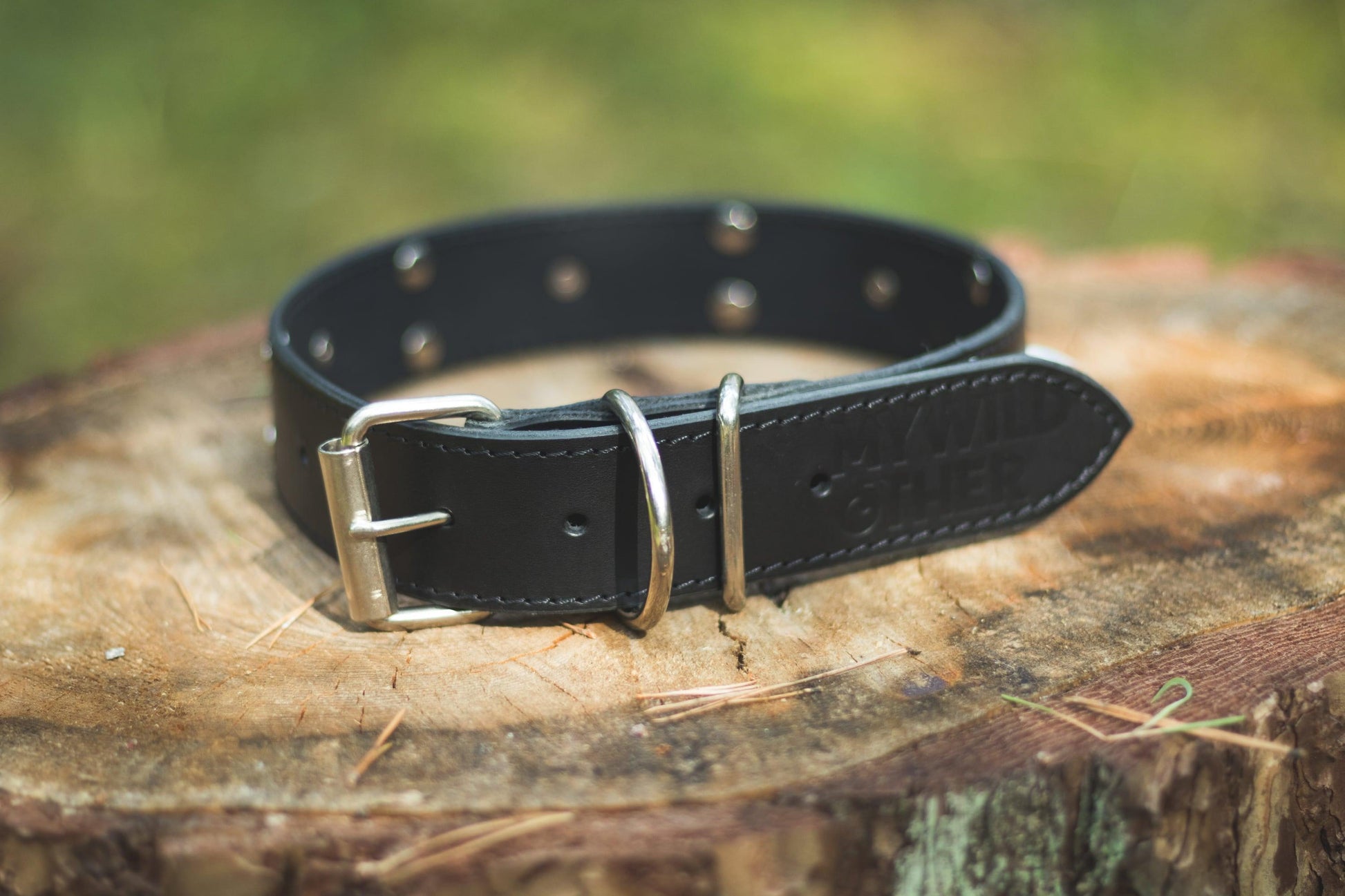 Handmade black leather STUDDED dog collar - premium dog goods handmade in Europe by animalistus